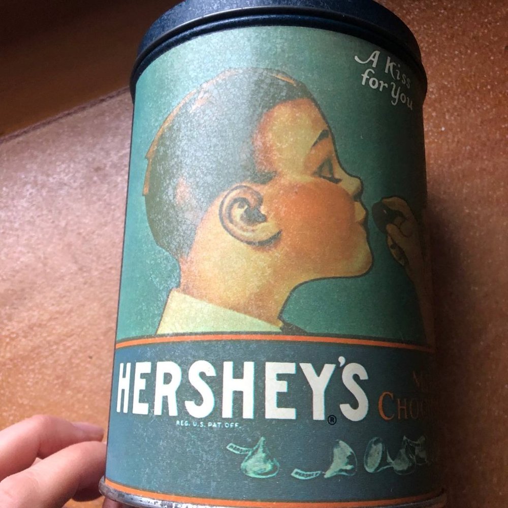 Vintage Hershey's Kisses Milk Chocolate Tin Can Metal Container 1980